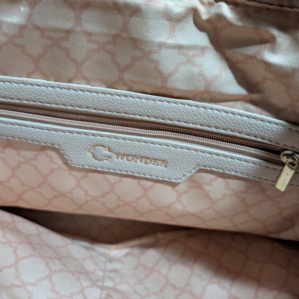 CWonder Cream Purse With Bamboo Handles 14.5Wx11.5Hx4D Stains As Shown - Picture 12 of 13